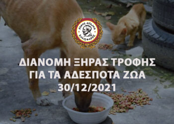 Διανομή ξηρά τροφής για τα αδέσποτα ζώα την Πέμπτη 30/12/2021