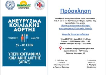 Διοργάνωση δωρεάν υπερηχογραφημάτων με σκοπό την πρόληψη και την έγκαιρη διάγνωση του Ανευρύσματος Κοιλιακής Αορτής