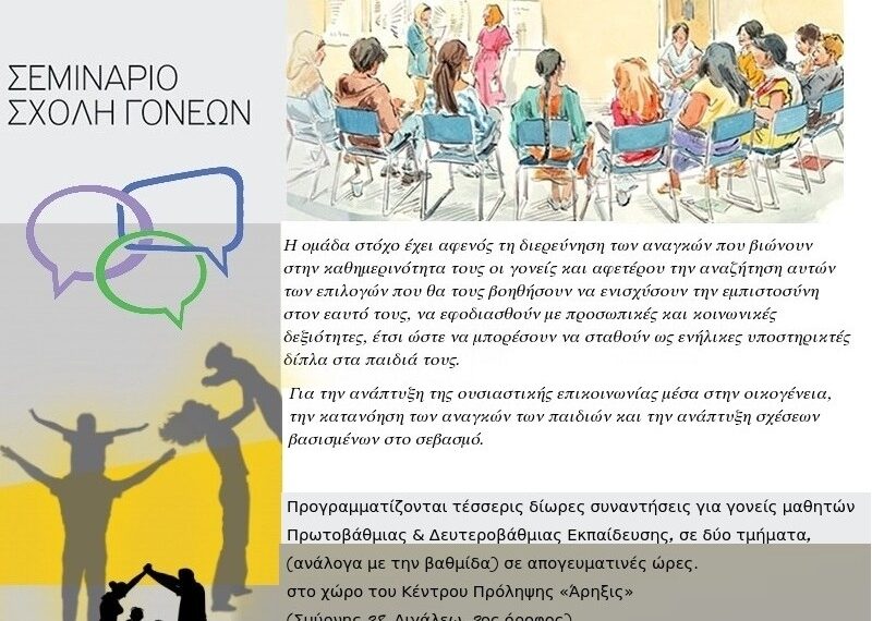 Διοργάνωση Ομάδων Γονέων με θέμα: «Η Ανάπτυξη Ουσιαστικής Επικοινωνίας στην Οικογένεια»